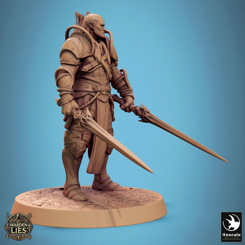 Elf Paladin, Fighter,Soldier Dual Swords, DnD 5e Unpainted Miniature| 28mm, 32mm,54mm,75mm,100mm Scales | Dungeons & Dragons | Pathfinder - Only-Games