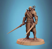 Elf Paladin, Fighter,Soldier Dual Swords, DnD 5e Unpainted Miniature| 28mm, 32mm,54mm,75mm,100mm Scales | Dungeons & Dragons | Pathfinder - Only-Games