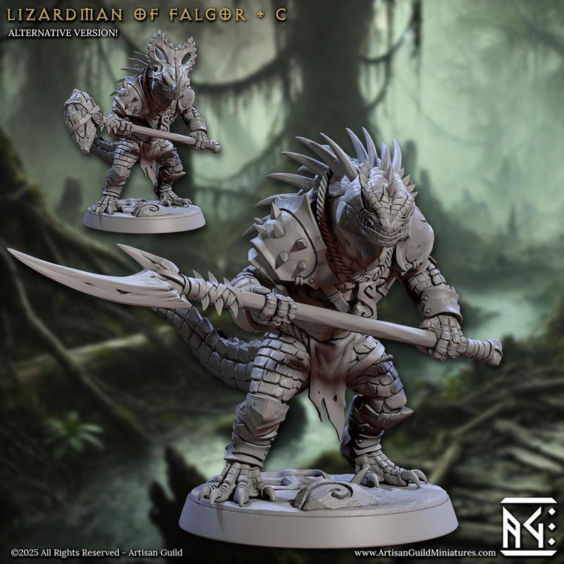 Lizardman Lizardfolk, Fighter, Ranger, Paladin PC NPC  | 28mm,32mm,54mm,75mm,100mm Scale Resin Miniature | Dungeons & Dragons |Artisan Guild - Only-Games