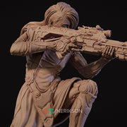 Sci-Fi Female Cyborg Sniper Assassin | Unpainted Resin Miniature | Display Details | 28mm,32mm,54mm,75mm,100mm Scales | - Only-Games
