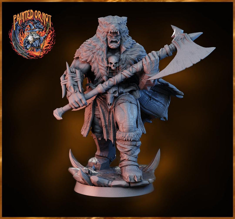 Half-Orc Barbarian, Fighter PC NPC, PaintedorNot Original Design Unpainted Mini | 5 Sizes /Scales - Only-Games