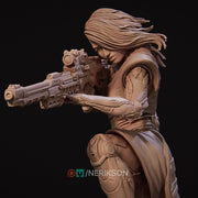 Sci-Fi Female Cyborg Sniper Assassin | Unpainted Resin Miniature | Display Details | 28mm,32mm,54mm,75mm,100mm Scales | - Only-Games
