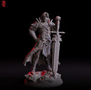 Human Paladin, Fighter Sword  | UNPAINTED Miniature | 28mm, 32mm, 54mm,75mm, 100mm Scales | Pathfinder Figure | DnD | Dungeons & Dragons | - Only-Games