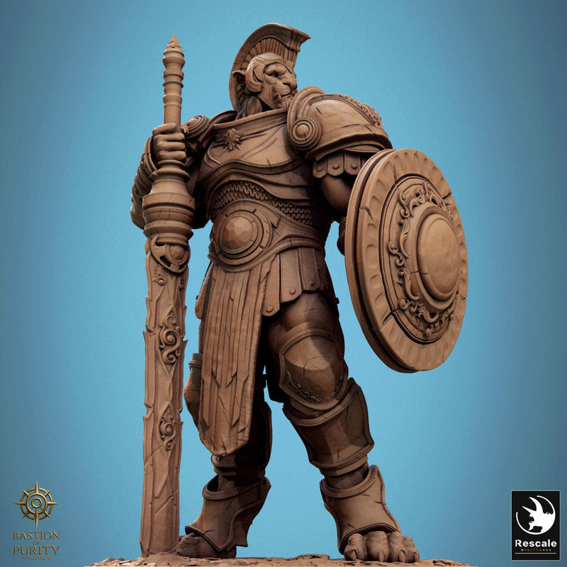 Leonin LionFolk Fighter in Armor | 28mm, 32mm, 54mm, 75mm Scales,100mm Tall | Dungeons and Dragons D&D 5e | Pathfinder| Daybreak Miniatures - Only-Games