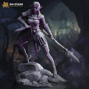 Dark Elf Female Ranger ,Fighter Polearm Master PC/ NPC Miniature | 28mm,32mm,54mm,75mm,100mm Scales | Dungeons & Dragons Pathfinder DM Stash - Only-Games