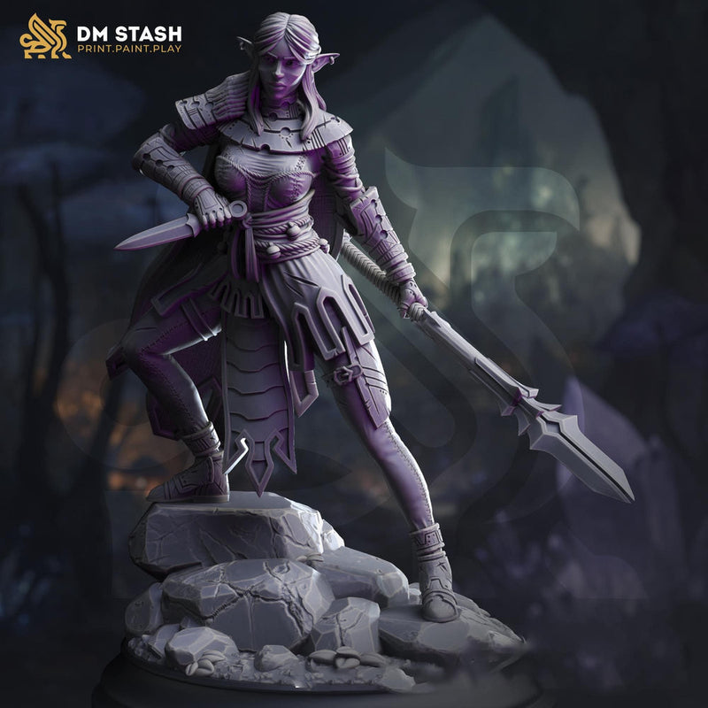 Dark Elf Female Ranger ,Fighter Polearm Master PC/ NPC Miniature | 28mm,32mm,54mm,75mm,100mm Scales | Dungeons & Dragons Pathfinder DM Stash - Only-Games