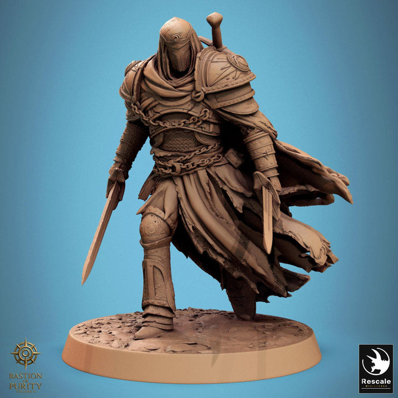 Paladin, Fighter, Two-Weapon Fighting Swords, DnD 5e Unpainted Miniature| 28mm, 32mm,54mm,75mm,100mm Scales| Dungeons & Dragons | Pathfinder - Only-Games