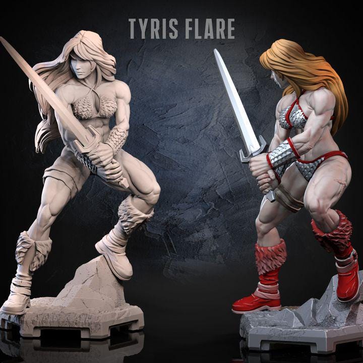 Human Female Barbarian Fighter | UNPAINTED Resin Miniature 5 Sizes /Scale  | Pathfinder | Dnd - Only-Games