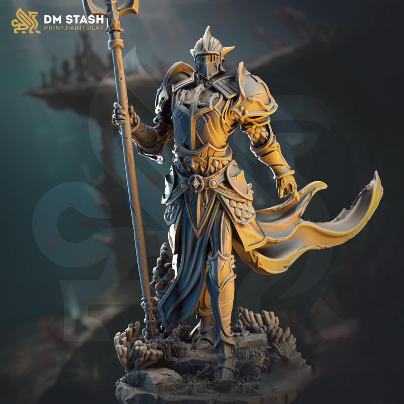 Human Paladin, Fighter Battlemaster Trident | Resin Unpainted Miniature | 28mm, 32mm, 54mm,75mm, 100mm Scales | Pathfinder Figure | DnD |  | - Only-Games