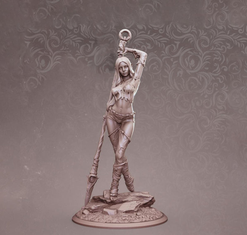 Elf Pinup Female Fighter Polearm master Gladiator PC or NPC | 28mm, 32mm Scales also 50mm, 75mm, 100mm | Dungeons and Dragons | Pathfinder | - Only-Games