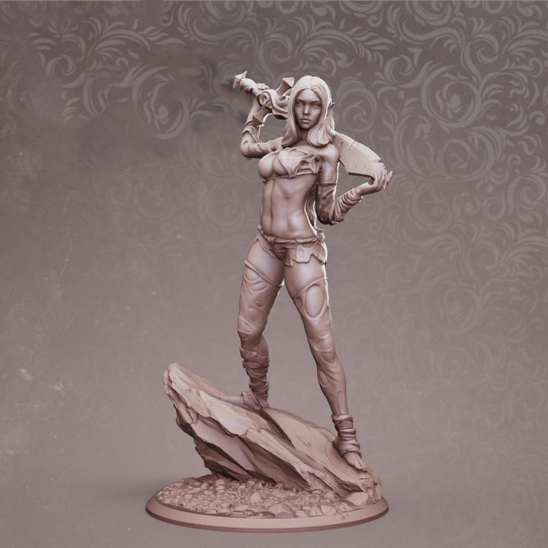 Elf Pinup Female Fighter, Rogue, Bladesinger Wizard PC or NPC | 28mm, 32mm, 54mm, 75mm, 100mm Scales | Dungeons and Dragons | Pathfinder - Only-Games