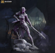 Dark Elf Female Ranger ,Fighter Polearm Master PC/ NPC Miniature | 28mm,32mm,54mm,75mm,100mm Scales | Dungeons & Dragons Pathfinder DM Stash - Only-Games