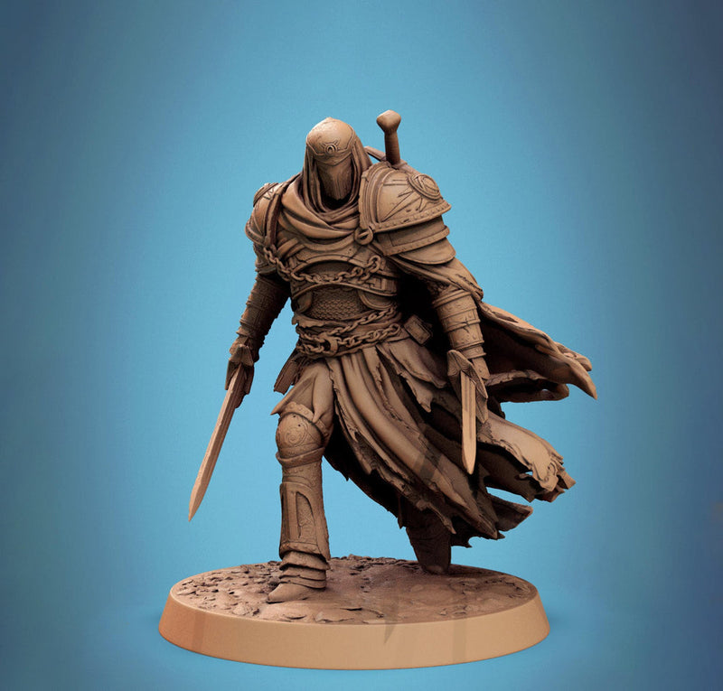 Paladin, Fighter, Two-Weapon Fighting Swords, DnD 5e Unpainted Miniature| 28mm, 32mm,54mm,75mm,100mm Scales| Dungeons & Dragons | Pathfinder - Only-Games