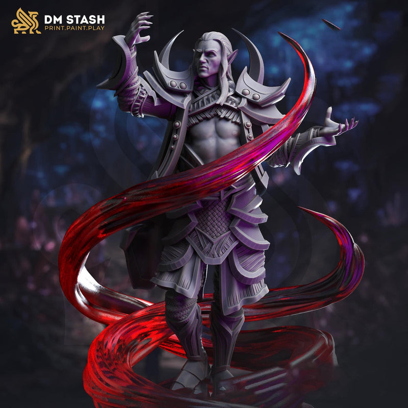 Elf, Drow Sorcerer, Wizard, Warlock | Unpainted Miniature  | 28mm,32mm,54mm,75mm,100mm Scales | Dungeons & Dragons Pathfinder | DM Stash - Only-Games