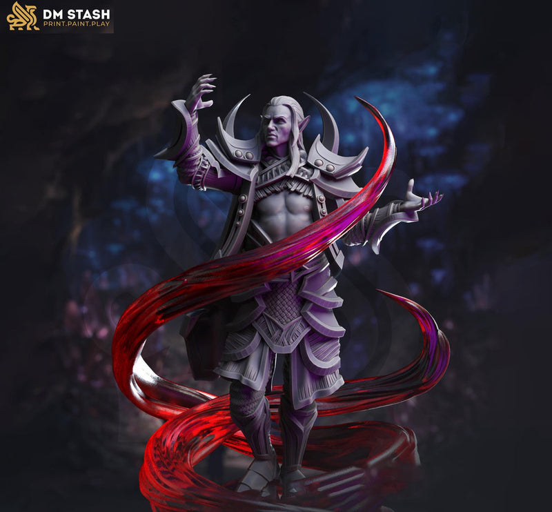 Elf, Drow Sorcerer, Wizard, Warlock | Unpainted Miniature  | 28mm,32mm,54mm,75mm,100mm Scales | Dungeons & Dragons Pathfinder | DM Stash - Only-Games