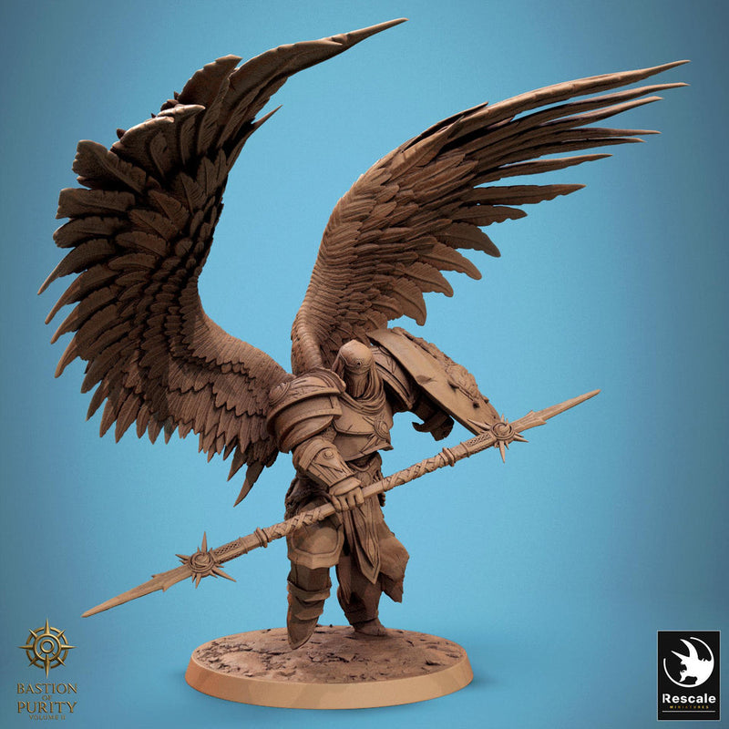 Aasimar Paladin, Angel, Solar,Spear n Shield, DnD 5e Unpainted Miniature| 28mm, 32mm,54mm,75mm,100mm Scales | Dungeons & Dragons |Pathfinder - Only-Games