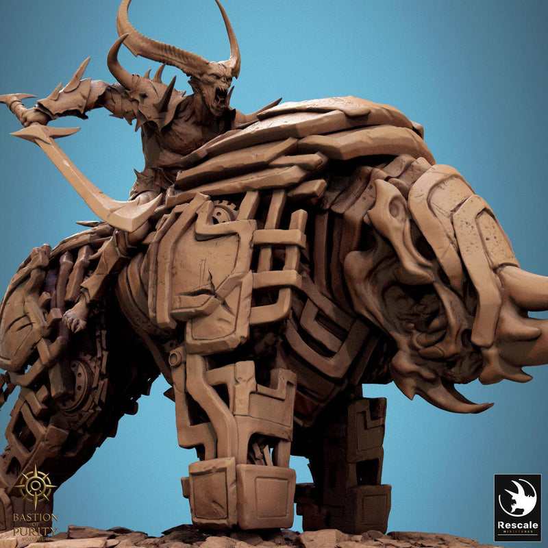Daemon on Armored Muscular Beast Sword, Demon Devil Cavalry | Dungeons and Dragons 5e  | 28mm,32mm,54mm,75mm Scale | Pathfinder - Only-Games