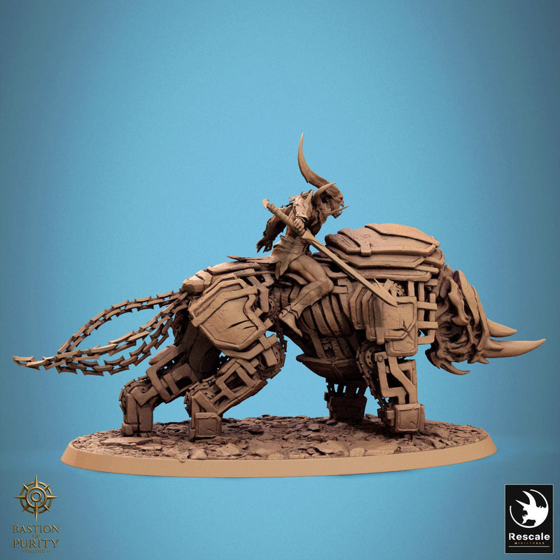 Daemon on Armored Muscular Beast Sword, Demon Devil Cavalry | Dungeons and Dragons 5e  | 28mm,32mm,54mm,75mm Scale | Pathfinder - Only-Games