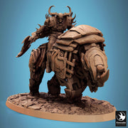 Daemon on Armored Muscular Beast Battle Axe, Demon Devil Cavalry | Dungeons and Dragons 5e  | 28mm,32mm,54mm,75mm Scale | Pathfinder - Only-Games