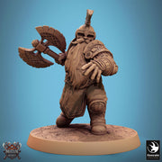 Dwarf Fighter Barbarian Axe Attack Unpainted Model | 28mm, 32mm,54mm,75mm,100mm Scales | Dungeons and Dragons Pathfinder Lord of The Print - Only-Games