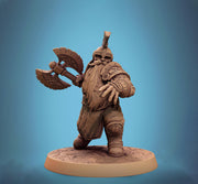 Dwarf Fighter Barbarian Axe Attack Unpainted Model | 28mm, 32mm,54mm,75mm,100mm Scales | Dungeons and Dragons Pathfinder Lord of The Print - Only-Games