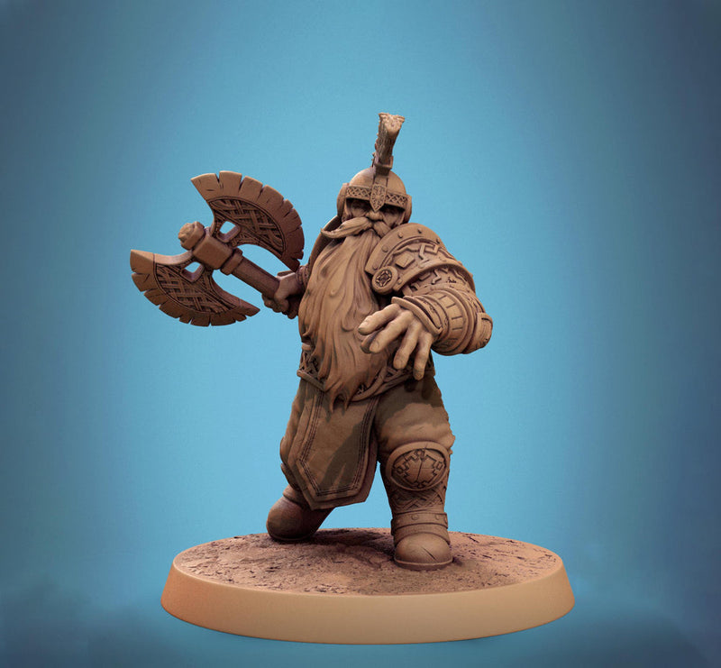 Dwarf Fighter Barbarian Axe Attack Unpainted Model | 28mm, 32mm,54mm,75mm,100mm Scales | Dungeons and Dragons Pathfinder Lord of The Print - Only-Games