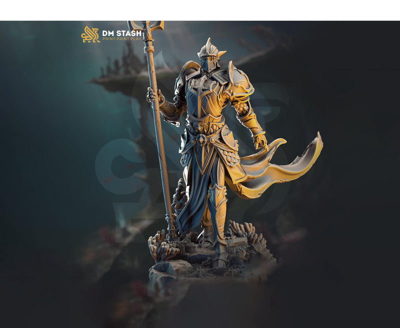 Human Paladin, Fighter Battlemaster Trident | Resin Unpainted Miniature | 28mm, 32mm, 54mm,75mm, 100mm Scales | Pathfinder Figure | DnD |  | - Only-Games