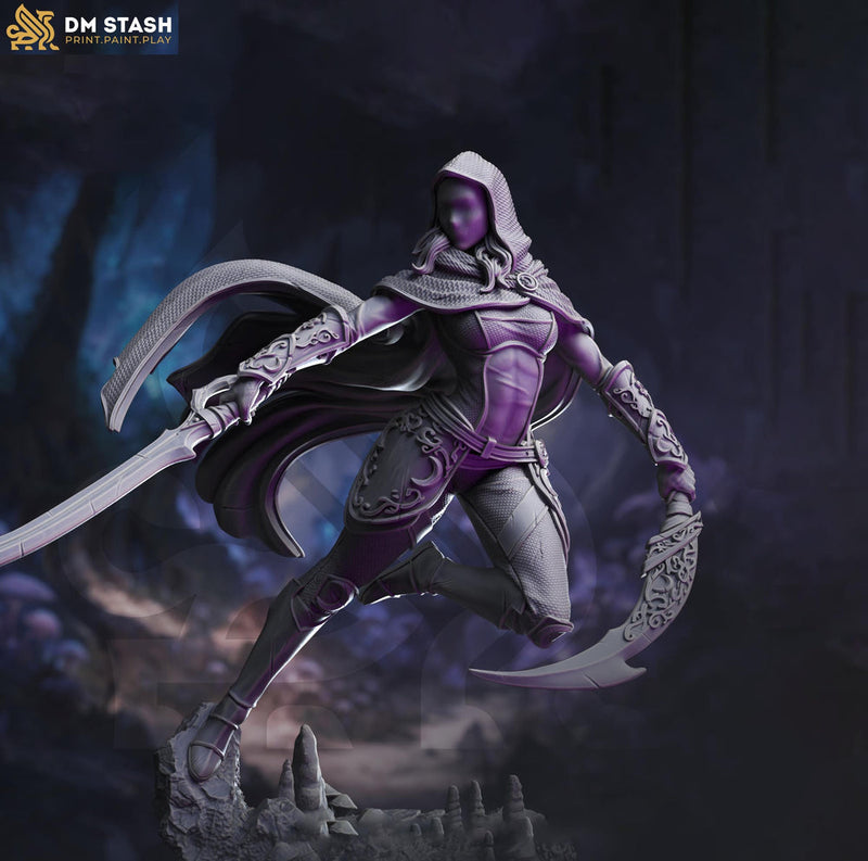 Human Female Assassin, Rogue, Thief PC NPC Unpainted Mini | 28mm, 32mm,54mm,75mm, 100mm Scale Resin Mini | D&D 5e Pathfinder - Only-Games