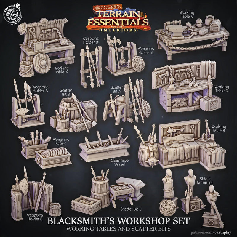 Blacksmith Workshop Set Scatter Props Terrain | Resin 28mm, 32mm Scales | Dungeons &  Dragons 5e Miniature | Pathfinder RPG Tabletop DnD - Only-Games