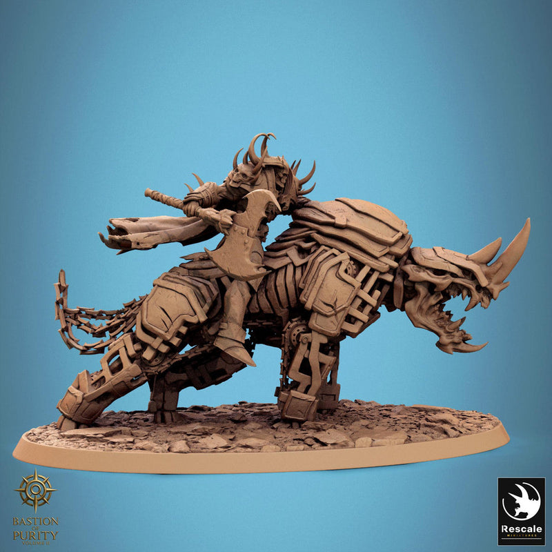 Daemon on Armored Muscular Beast Great Axe , Demon Devil Cavalry | Dungeons and Dragons 5e  | 28mm,32mm,54mm,75mm Scale | Pathfinder - Only-Games