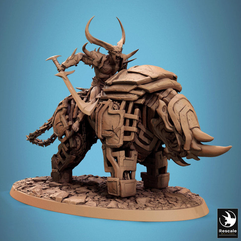 Daemon on Armored Muscular Beast Sword, Demon Devil Cavalry | Dungeons and Dragons 5e  | 28mm,32mm,54mm,75mm Scale | Pathfinder - Only-Games