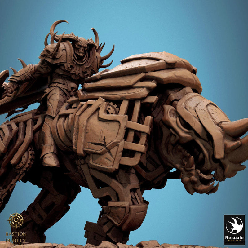 Daemon on Armored Muscular Beast Battle Axe, Demon Devil Cavalry | Dungeons and Dragons 5e  | 28mm,32mm,54mm,75mm Scale | Pathfinder - Only-Games