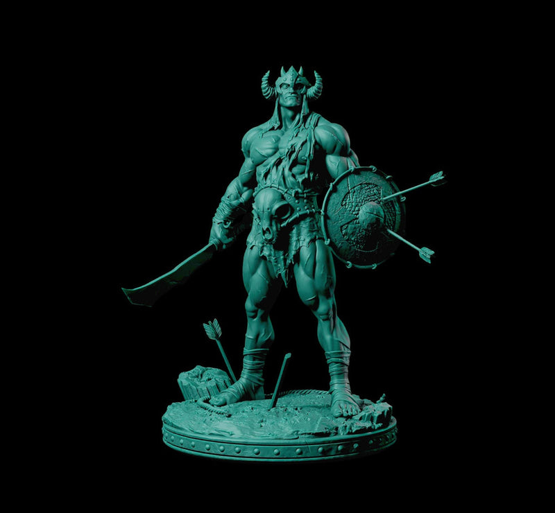 Legendary Barbarian with Sword and Shield | 28mm,32mm,54mm,75mm, 100mm Scale | Resin figurine Statue Miniature | Dungeons & Dragons 5e | - Only-Games