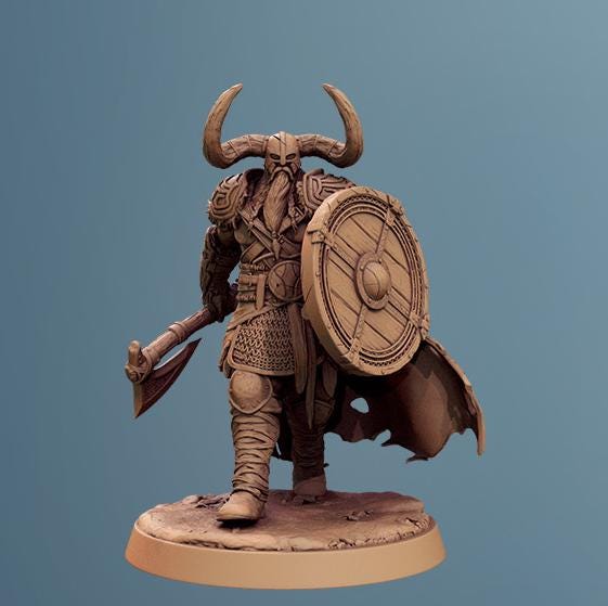 Barbarian Human / Goliath, Ranger,Fighter, Axe & Shield, DnD Unpainted Miniature| 5 Sizes /Scales - Only-Games