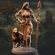 Female Fighter, Ranger, Spear and Hound | D&D 5e Mini | 5 Sizes /Scales - Only-Games