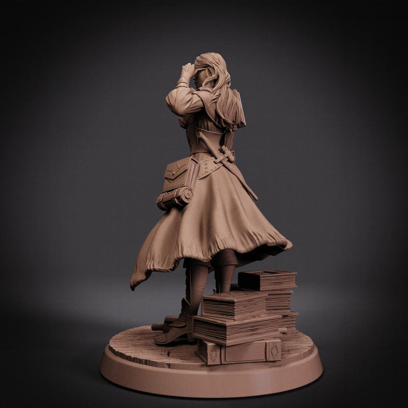 Female Wizard Miniature | Diviner Mage with Book | Resin 28mm 32mm 54mm 75mm 100mm - Only-Games