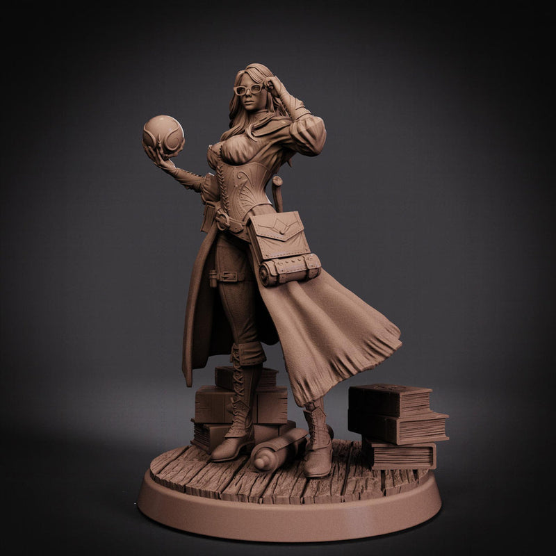 Female Wizard Miniature | Diviner Mage with Orb | Resin 28mm 32mm 54mm 75mm 100mm - Only-Games