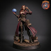 Female Wizard Miniature | Diviner Mage with Orb | Resin 28mm 32mm 54mm 75mm 100mm - Only-Games