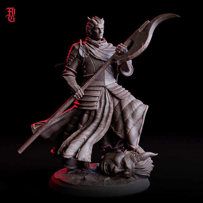 Tiefling Paladin Fighter Glaive Miniature dnd 5e Pathfinder Unpainted Resin 5 Sizes Polearm Master - Only-Games