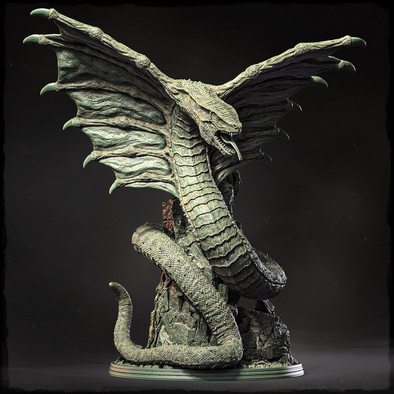 Ancient Serpentine Dragon Miniature | Huge Gargantuan DnD Pathfinder Boss Monster Resin Statue - Only-Games