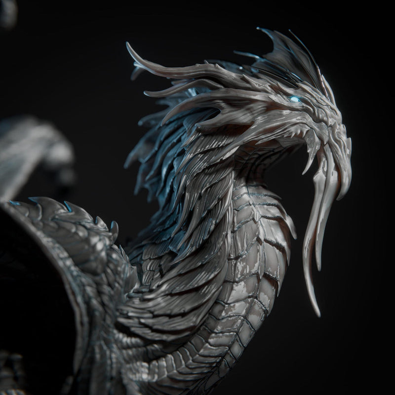 Ancient Silver Dragon Wyrm Miniature 4 Sizes Metallic DnD 5e Pathfinder Resin Unpainted - Only-Games