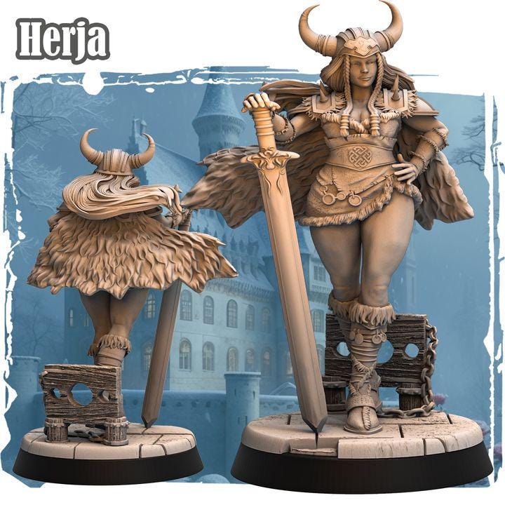 Female Viking Warrior UNPAINTED Miniature DnD 5e Barbarian Fighter Resin Figure - Only-Games