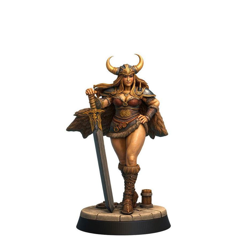 Female Viking Warrior UNPAINTED Miniature DnD 5e Barbarian Fighter Resin Figure - Only-Games