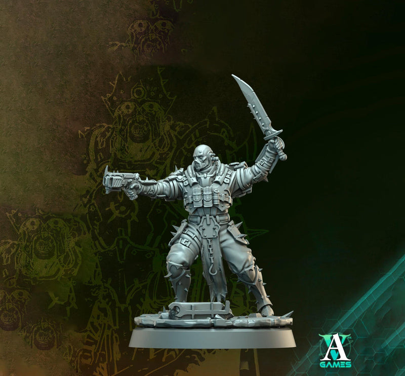 Grimdark Sci-Fi Hell Platoon Sergeant Miniature, OPR Proxy, 3D Printed Tabletop Wargaming Mini - Only-Games