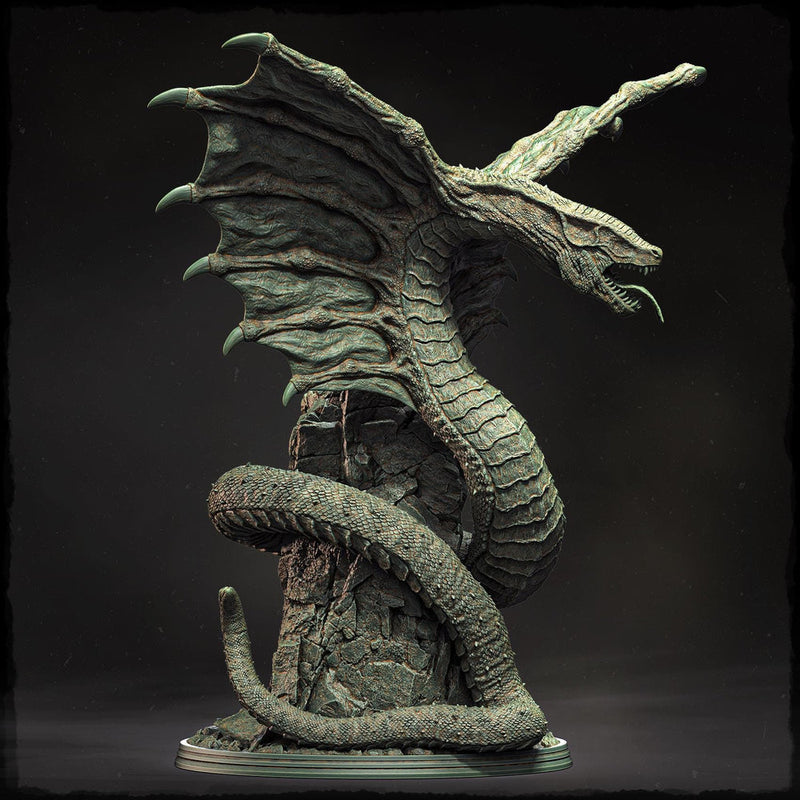 Ancient Serpentine Dragon Miniature | Huge Gargantuan DnD Pathfinder Boss Monster Resin Statue - Only-Games