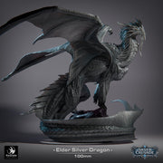 Ancient Silver Dragon Wyrm Miniature 4 Sizes Metallic DnD 5e Pathfinder Resin Unpainted - Only-Games