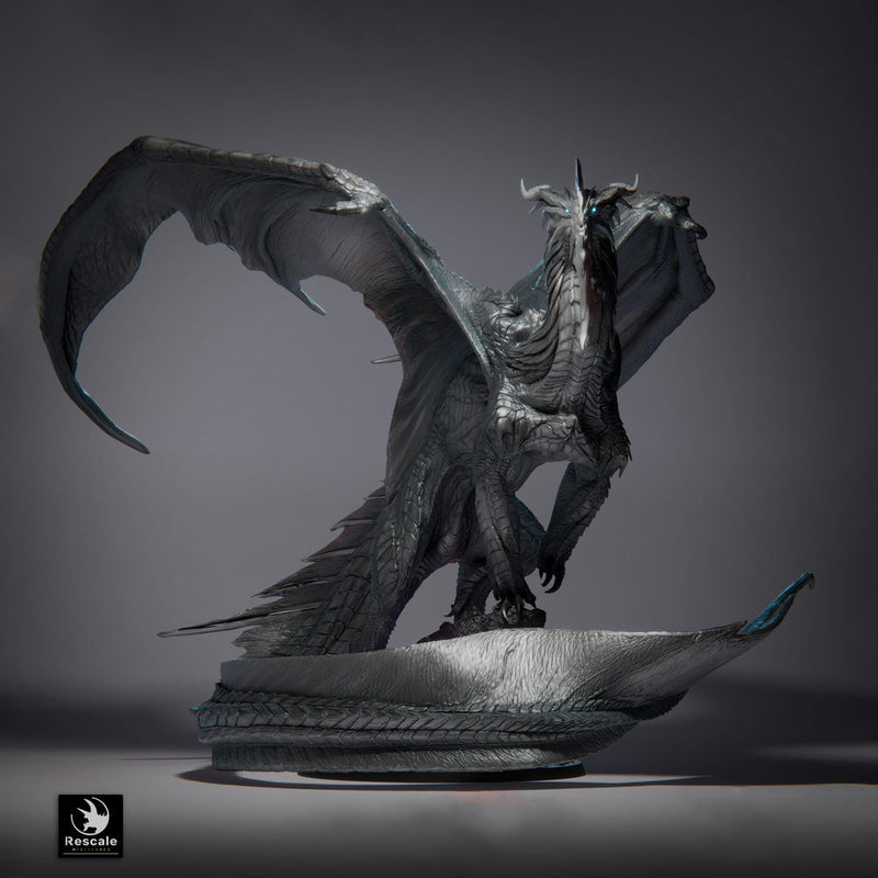 Ancient Silver Dragon Wyrm Miniature 4 Sizes Metallic DnD 5e Pathfinder Resin Unpainted - Only-Games