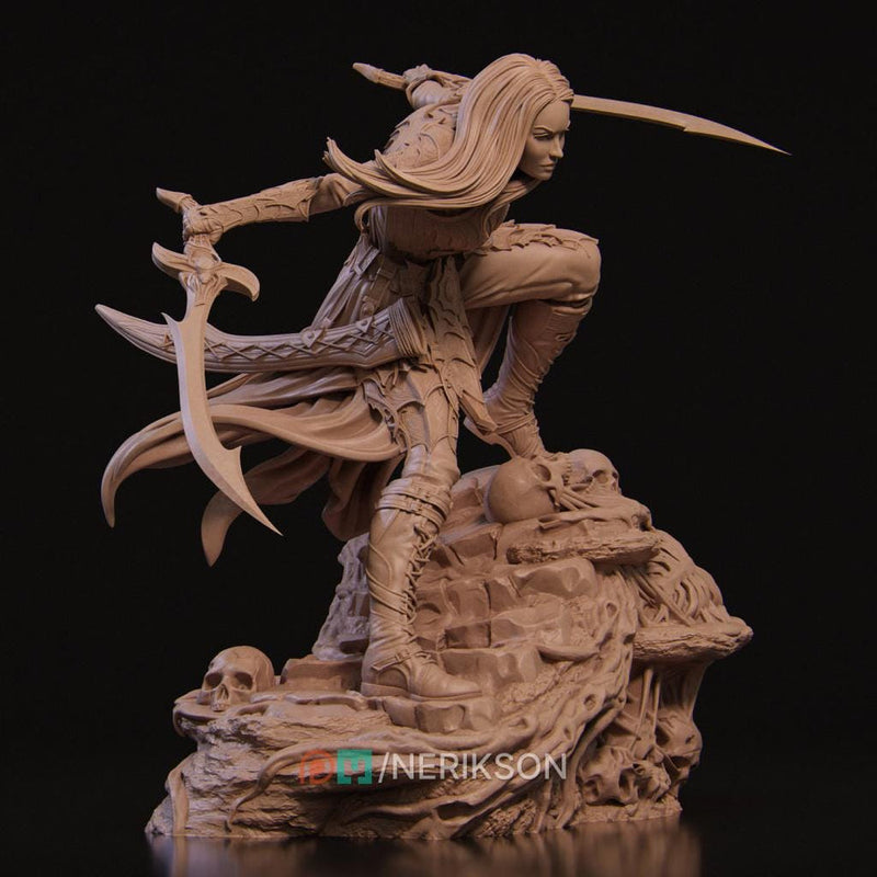Dark Elf Fighter Miniature – Unpainted Female Resin | 5 Sizes - Only-Games