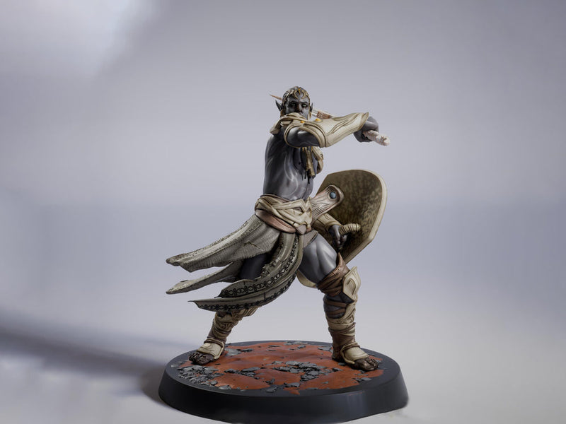 Elf Sword and Shield Fighter Miniature | Fantasy Warrior | Resin 28mm 32mm 54mm 75mm 100mm - Only-Games