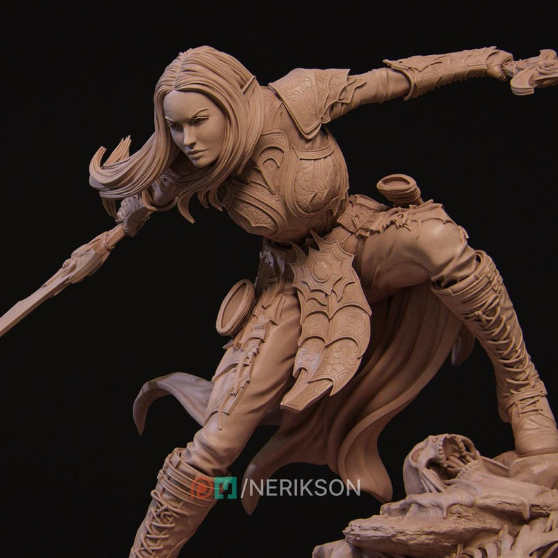 Dark Elf Fighter Miniature – Unpainted Female Resin | 5 Sizes - Only-Games
